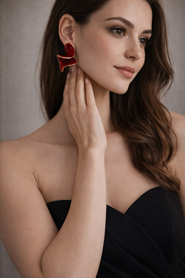 Reddy Burgundy and Gold Curved Earrings
