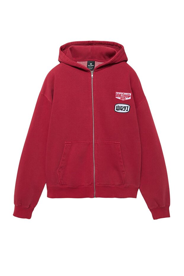 Fermuarlı yamalı kapüşonlu sweatshirt - 3