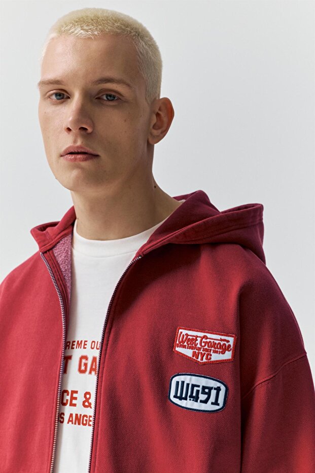 Fermuarlı yamalı kapüşonlu sweatshirt - 6