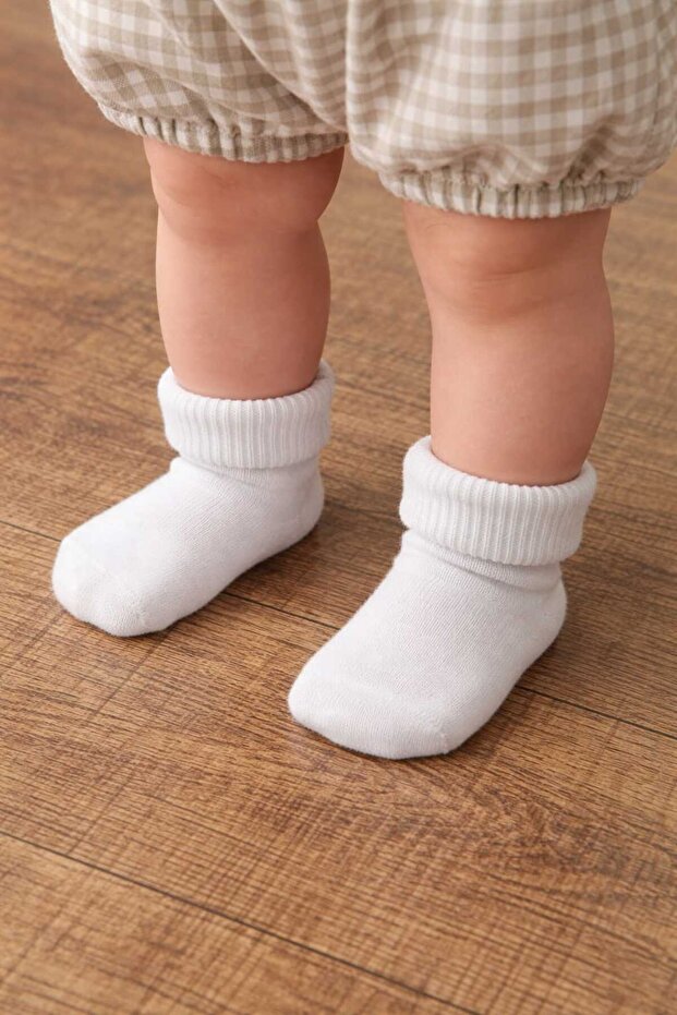 Baby Socks Folded 3 Pairs (White-Pink-Beige Melange)