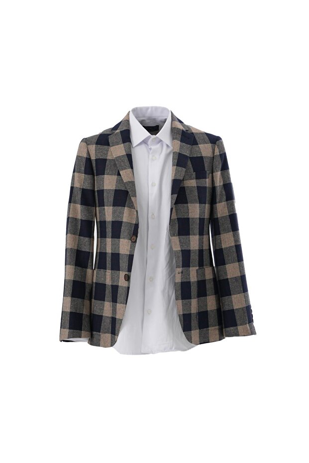 سترة بليزر للرجال بتصميم بنقش مربعات - 1