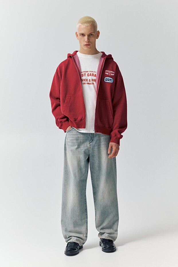 Fermuarlı yamalı kapüşonlu sweatshirt - 2