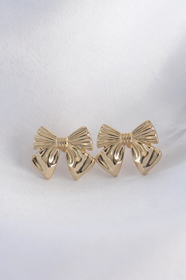 Brass Gold Color Bow Earrings