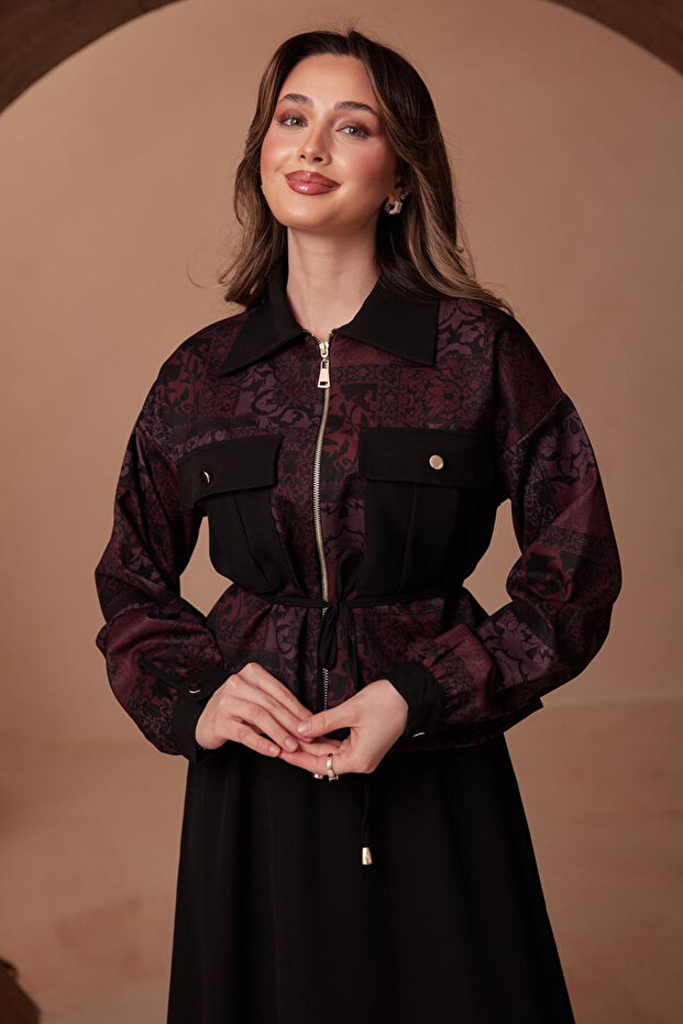 Patterned Jacket Set N2713 Plum - 3