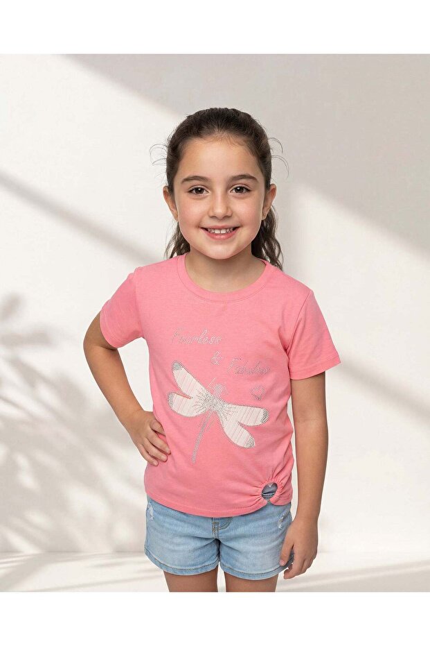 Girls Pink Embellished T Shirt