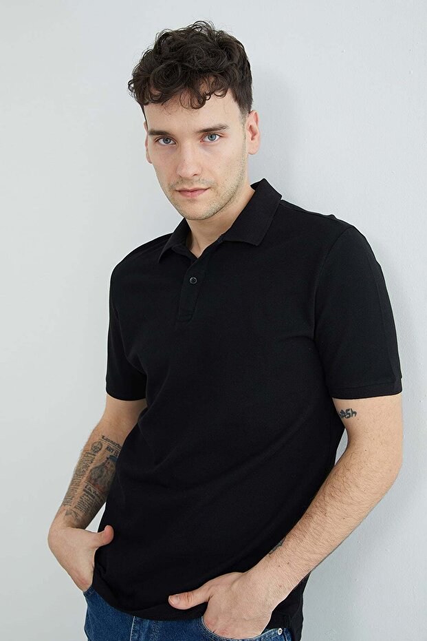 Basic Polo Yaka Pike Tişört - 1
