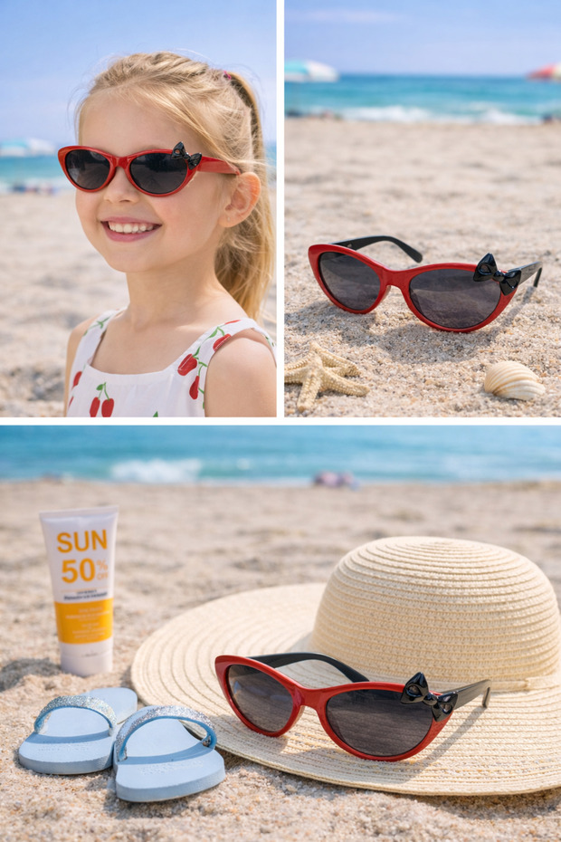 Children's sunglasses Bow Detail cat eye model 5235 red