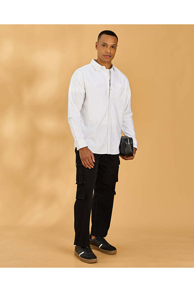 Men White Solid Dobby Shirt - 6