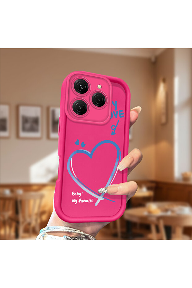 حافظة هاتف من السيليكون المقاوم للصدمات بنمط قلب متوافقة مع هاتف Tecno Spark 20 Pro باللون الأحمر الوردي - 2