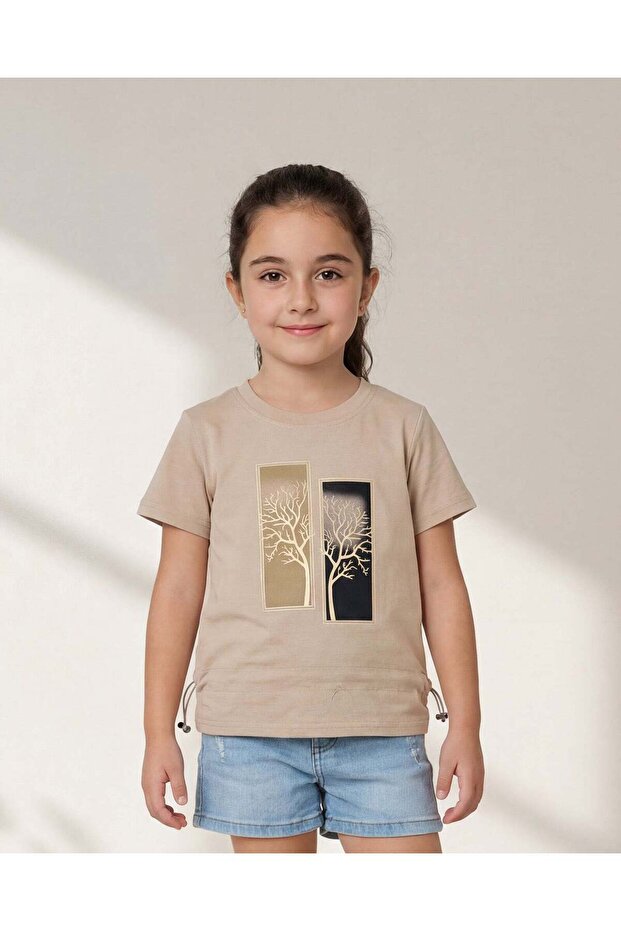 Girls Brown Embellished T-Shirt