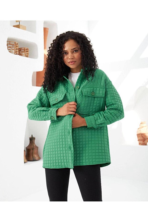 Kapitone Çift Cepli Ceket Gömlek - 3