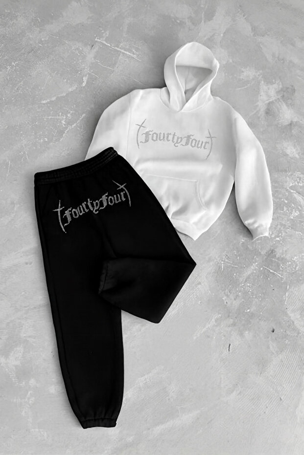 Unisex Stone Printed Sweatshirt-Sweatpants 2-Piece Set Oversized 3 Thread Cut