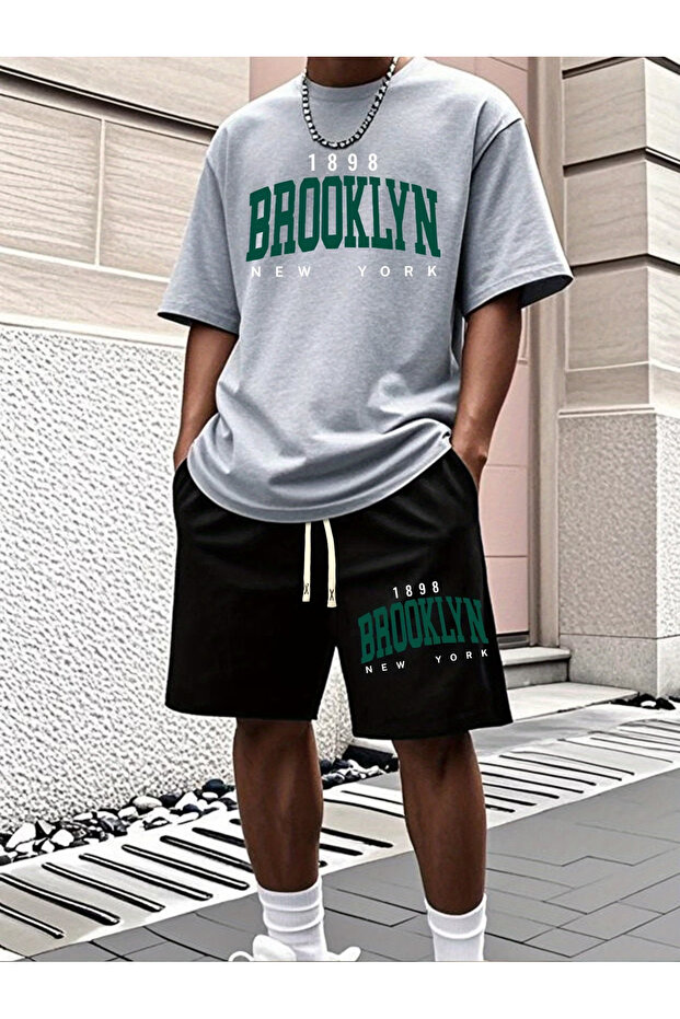 Brokleyn shorts t-shirt - shorts bottom top tracksuit set Printed Oversized crew neck