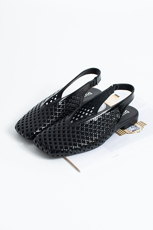 Flavia Genuine Leather Laser Cut Patterned Slingback Women's Sandals Ballet Flats