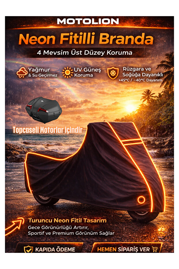 Volta Rs7 Topcaseli Black-(Neon Flame Orange) Motorcycle Cover,Motorcycle Tarpaulin