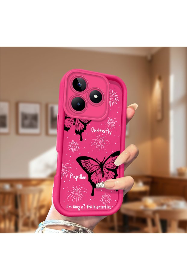 Silicone Slim Soft Rose Red Phone Case Butterfly Pattern Compatible with Realme Note 50