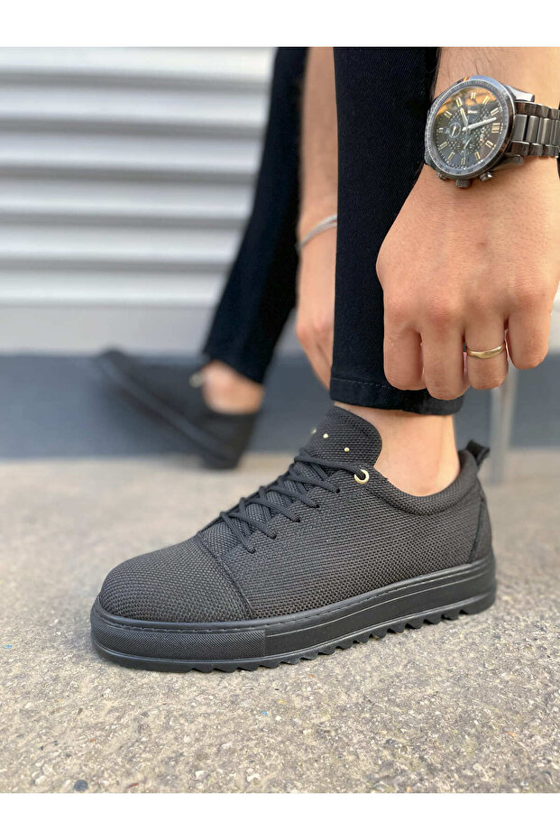Black (Black Sole) Linen Lace-Up Men's Casual Shoes