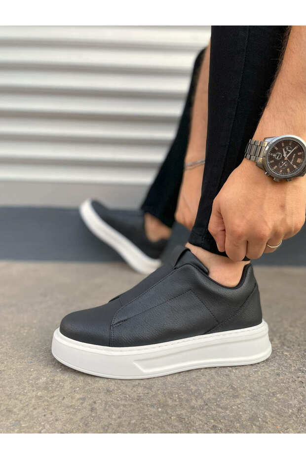 Black (White Sole) Elastic Men's Shoes Sneakers