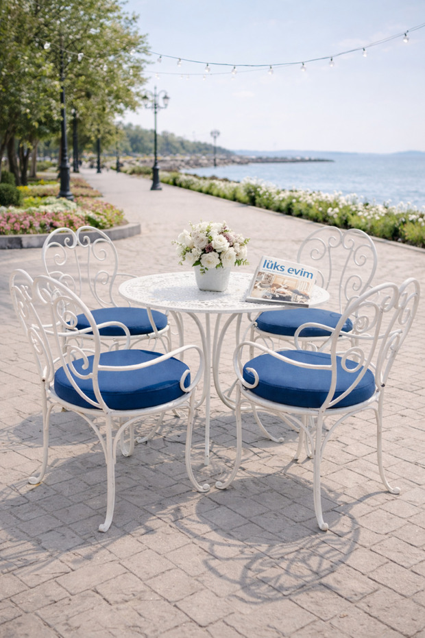 Round Dark Blue Chair Mi̇nde Leather Üks Evi̇m-(1 Piece)