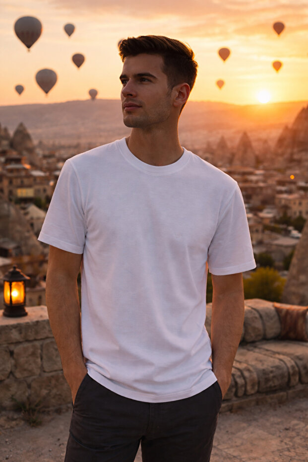 Ανδρικό μπλουζάκι Trend Crew Neck Basic Λευκό - 3