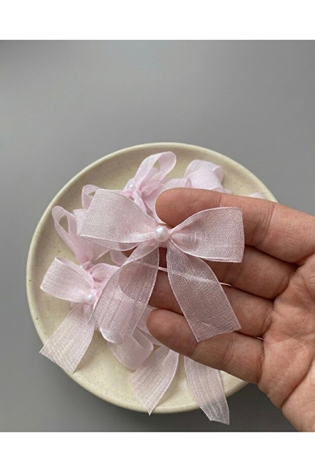Pearled K Linen Ribbon Bow 15 Pieces Wedding Candy Henna Baby Shower Decoration