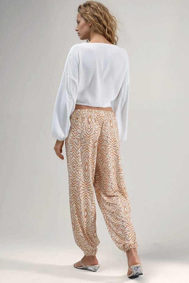 Zebra Patterned Low Waist Sandy Sweatpants - 3