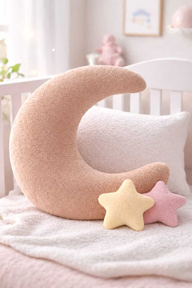 Welsoft Fleece Moon Pillow Decorative Plush Cushion Softly Padded Home & Kids Room Accessory