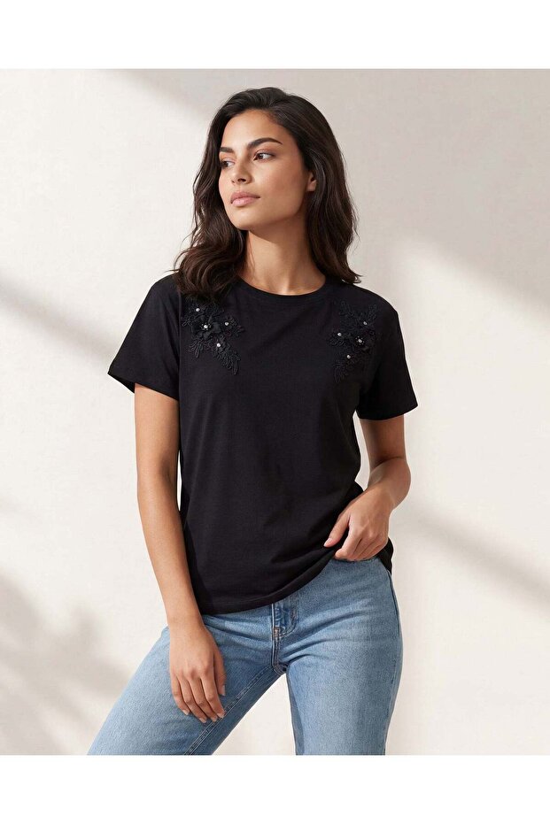 Women Black Embellished Jersey Top