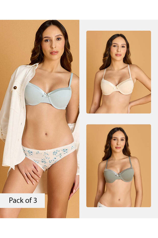 Women Assorted 3-Pack Plunge Bras with Shiny Tape