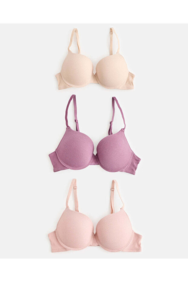Women Assorted 3-Pack Ribbed Push-Up Bras - 2