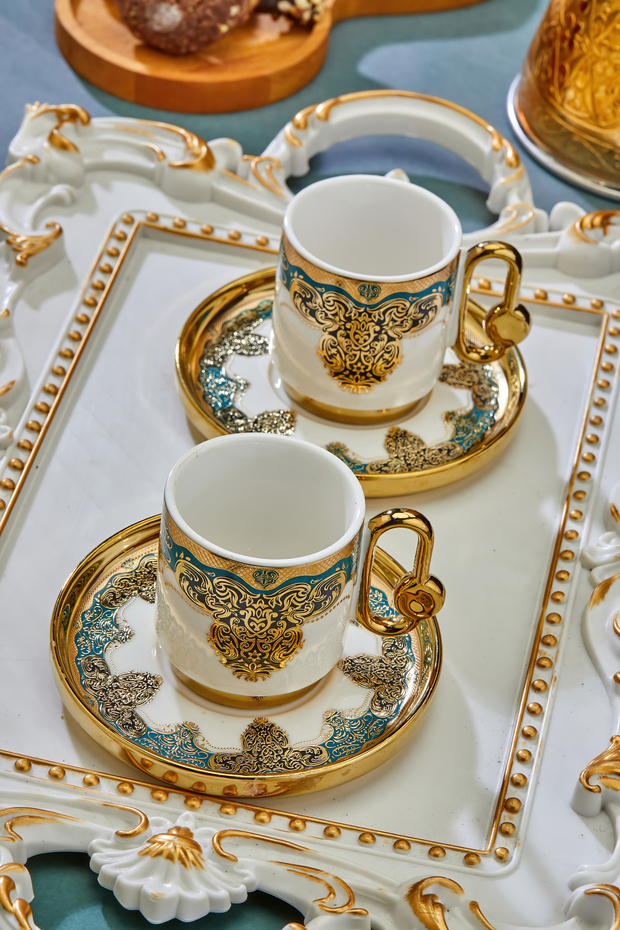 Cooker Royal Crest 90 ml 2 Kişilik Porselen Kahve Fincan Takımı CKR3870 ...