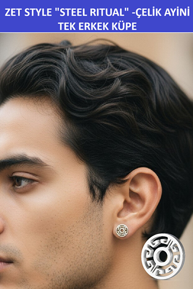 Zet Style – Steel Ritual | Steel Ayini Single Men's Earring - Stainless Steel