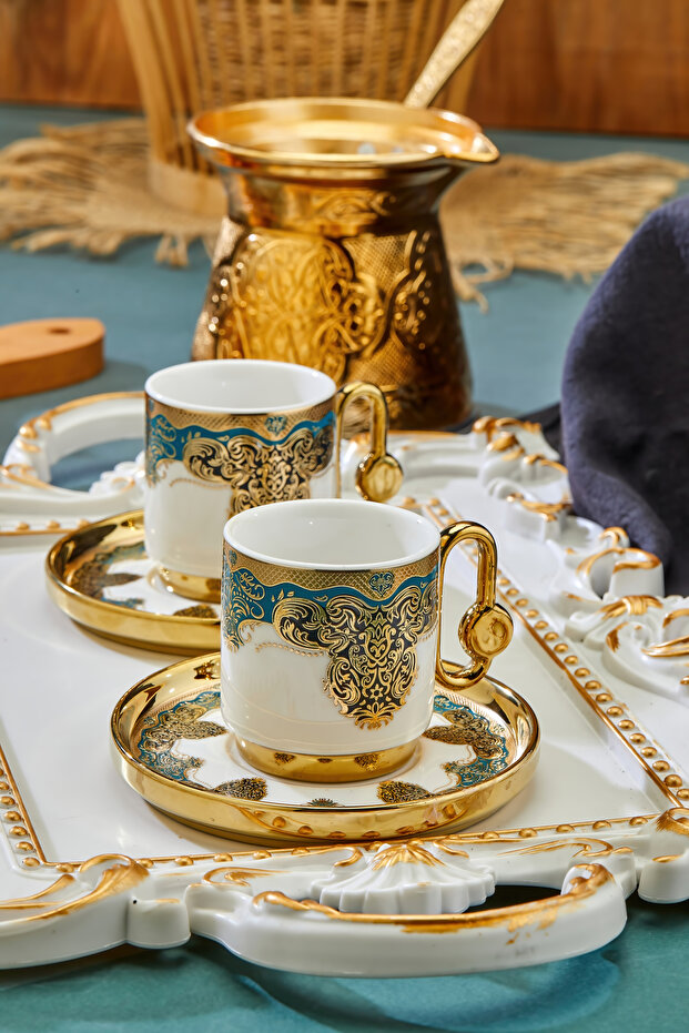 Cooker Royal Crest 90 ml 2 Kişilik Porselen Kahve Fincan Takımı CKR3870 ...