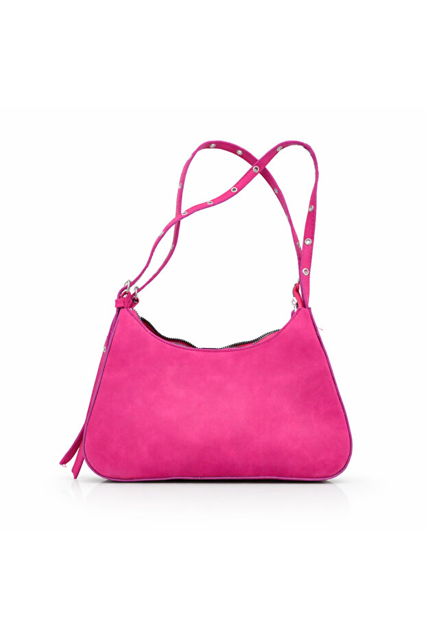 Fuchsia Suede Women's Shoulder Bag Adjustable Strap Piece Zippered Baguette Model –