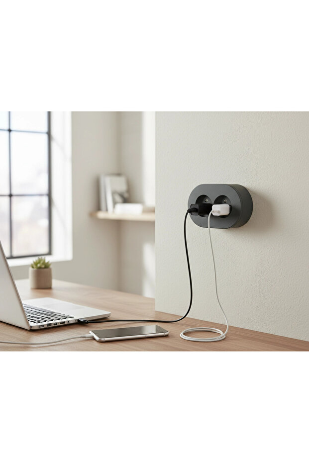 مقبس كهربائي مزدوج مثبت على السطح بلون أنثراسايت، وصلة كهربائية مزدوجة - 2