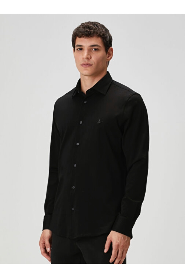 Slim Fit Örme Stretch Gömlek - 1