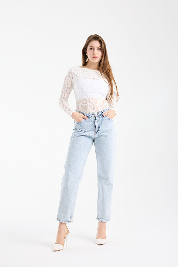 Bluză de damă detaliu pe umăr material elastic dantelă - 2