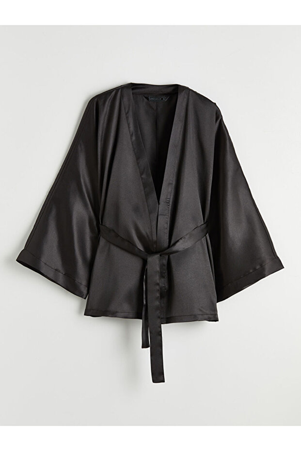 Black Shawl Collar Women's Satin Dressing Gown