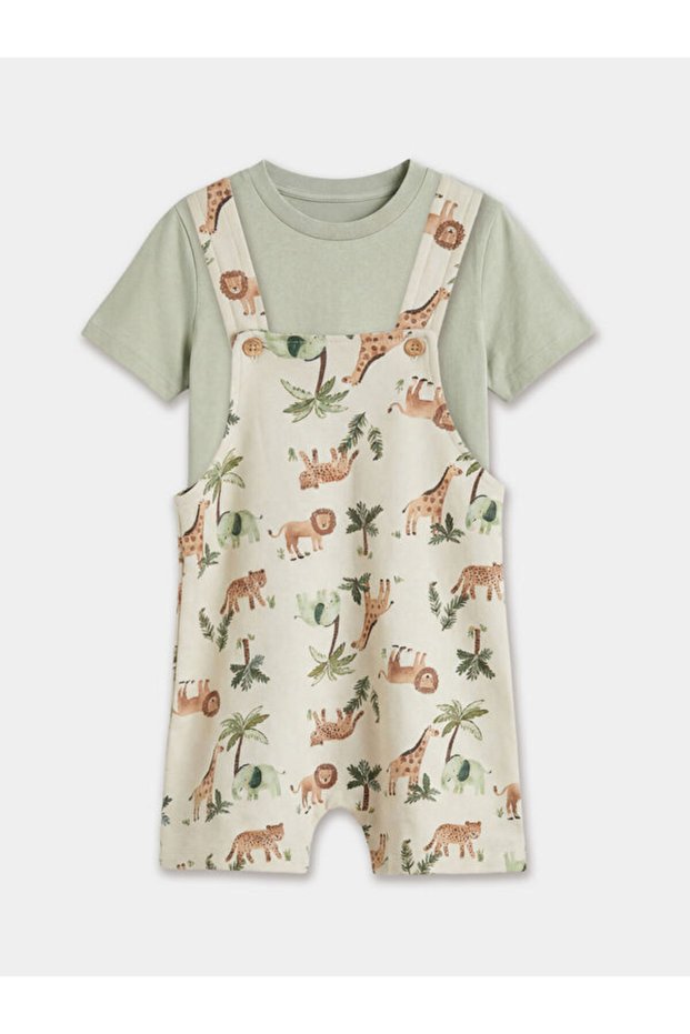 Quality Pieces from Çelebi Store: Animal Embroidered Baby Boy Salopet and T-Shirt
