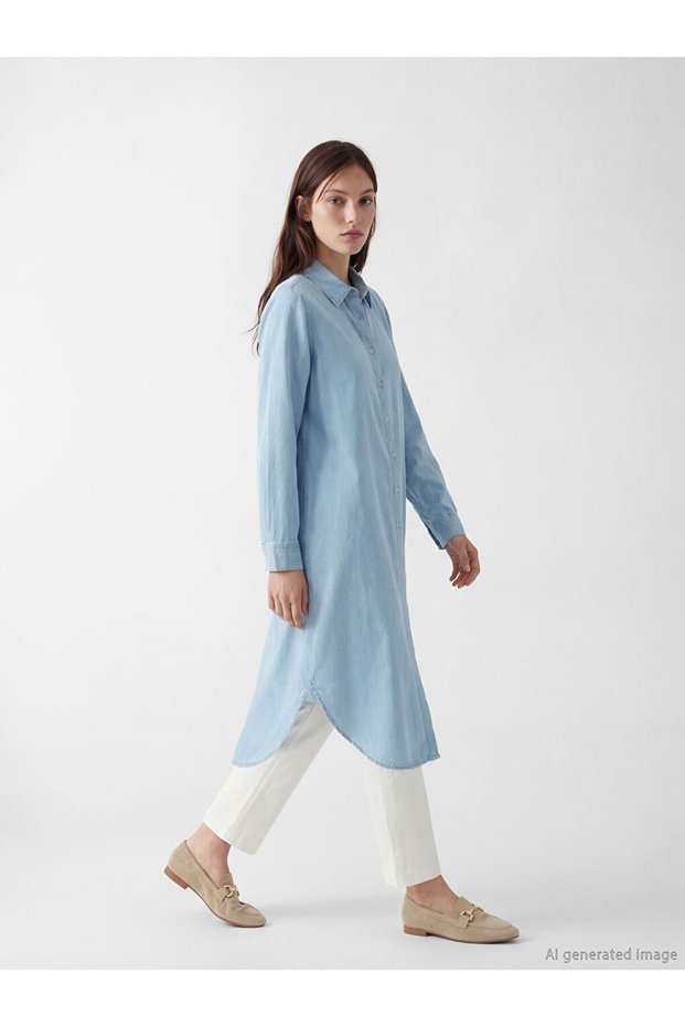Indigo Shirt Collar Women's Jean Tunic