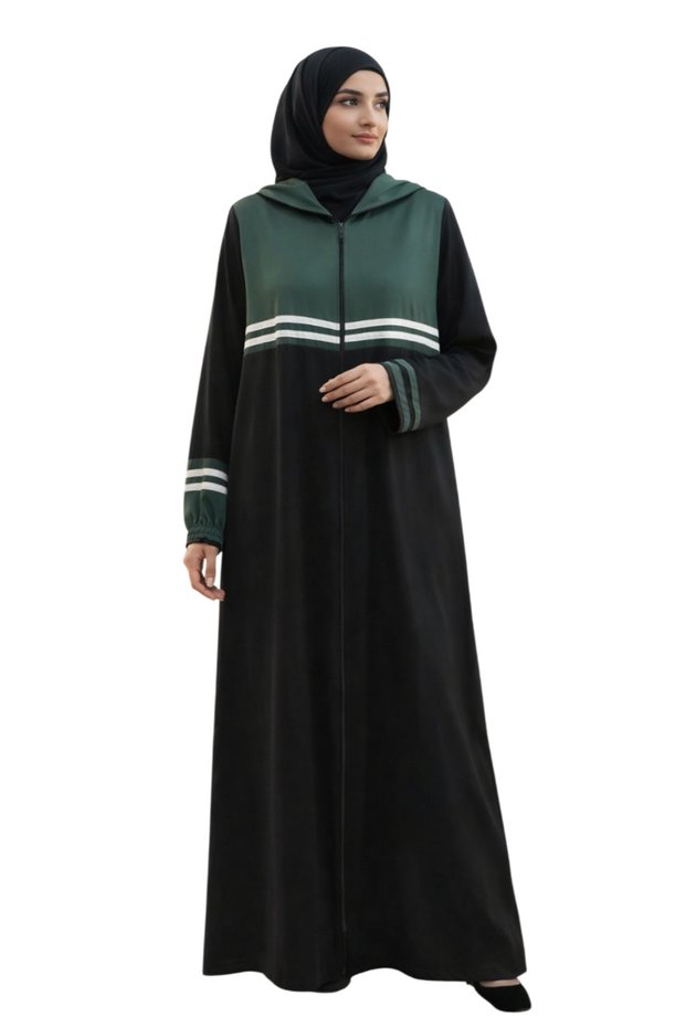 Rotella Women’s Zip Front Sport Abaya with Hood – Long Sleeve Islamic Abaya for Daily Wear