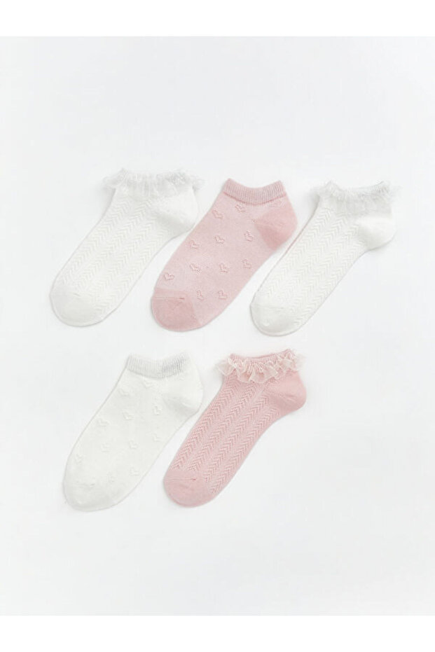 Esvab • Modern & Distinctive Lace Detailed Girls' Booties Socks, Pack of 5