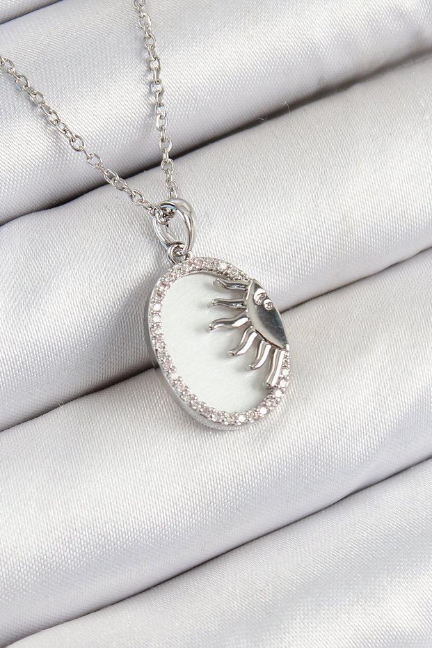 316L Steel Zircon Stone Half Sun Model Silver Color Women's Necklace