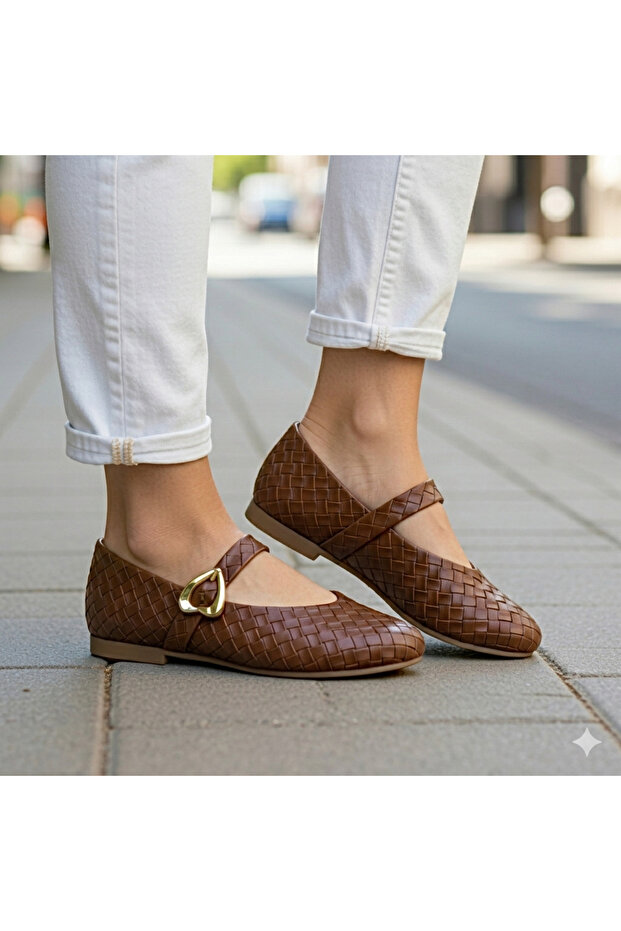 Knitting Series Heart Buckled Mary Janes Ballet Flats