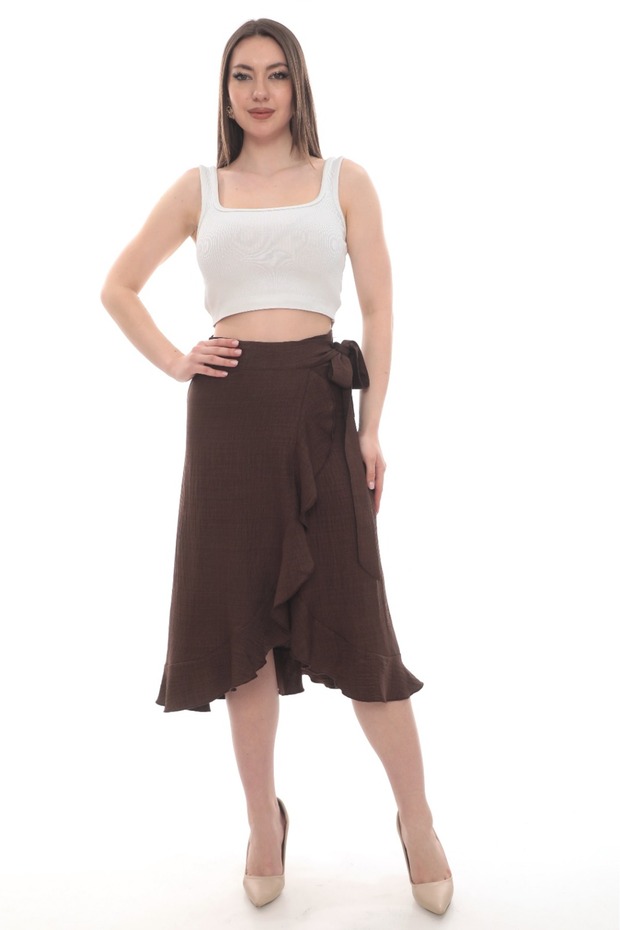 Tie-Detail Ruffled Short Sofia Linen Skirt