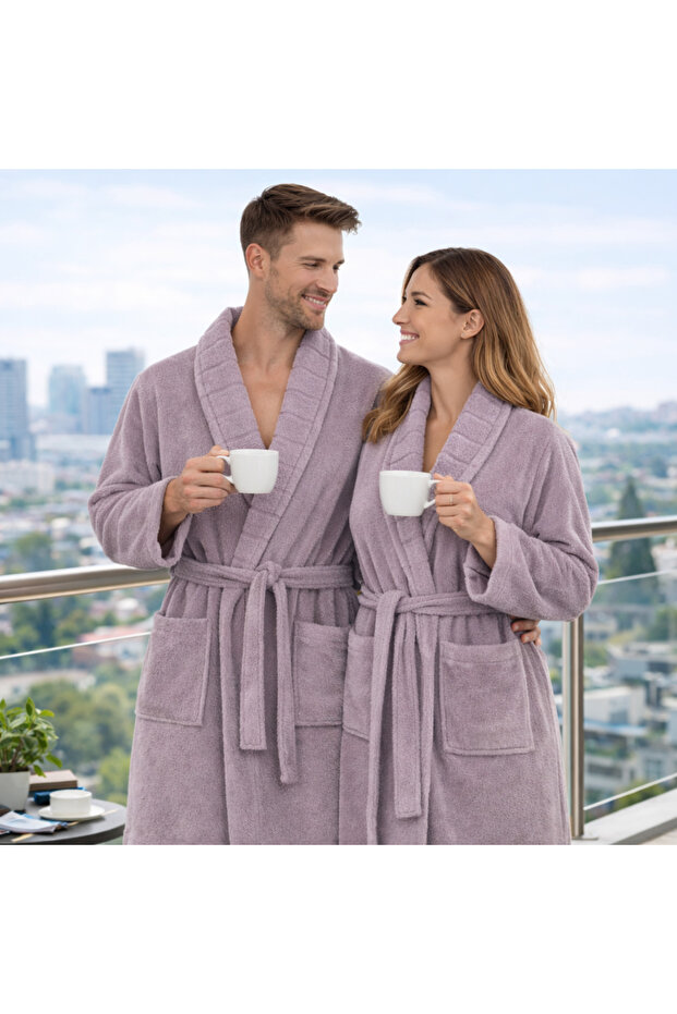 Unisex Plum Bathrobe Set Shawl Collar Women's and Men's 2-Piece Bath Towel and Bathrobe