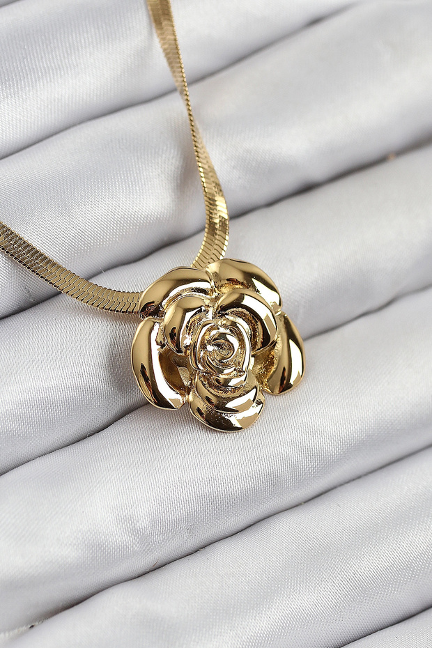 316L Steel Rose Figured Italian Chain Model Gold Color Women's Necklace