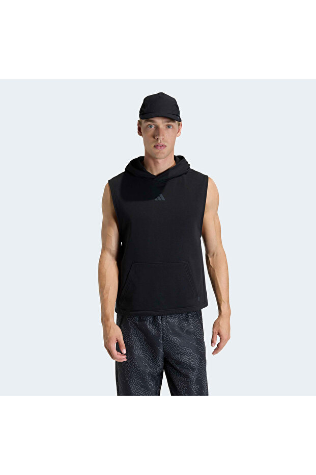 Men's Black Sweatshirt Drop Arms Hood Ka1201