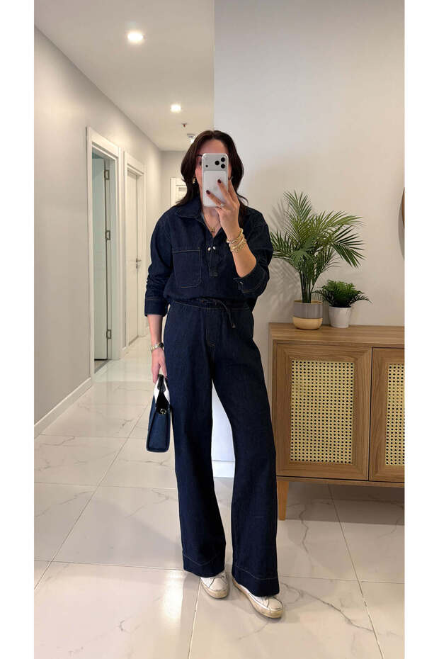 Ninnas Dark Blue Cover Pocket Detail Denim Double Set