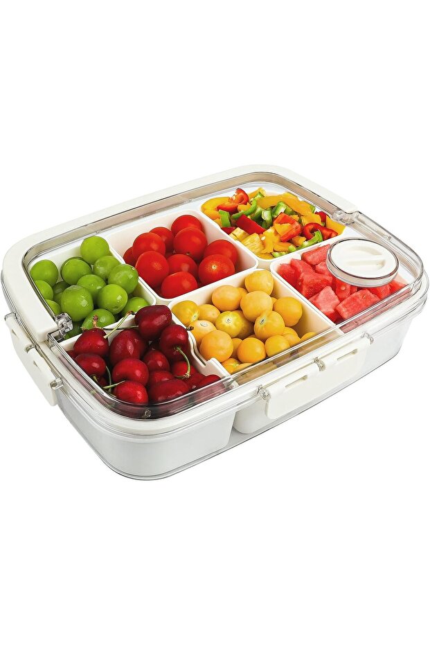 Snackle Box with 6 Independent Grids, Portable Multi-Compartment Snack Container, White